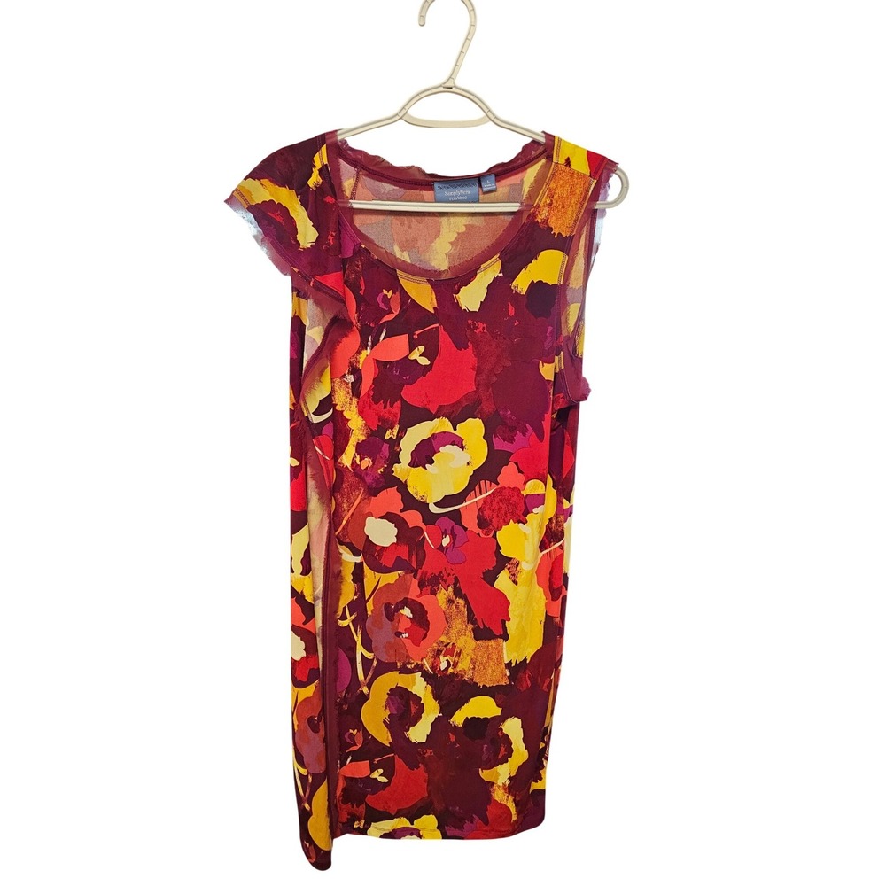 Simply Vera Vera Wang Floral Sleeveless Ruffle Top Burgundy Red Orange‎ Large